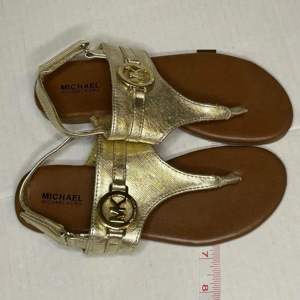 Girls Size 1 Gold Sandals MICHAEL KORS Thong Velcro Kids Shoes